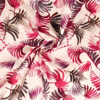 Baumwoll Popeline Blätter Pink/Anthrazit auf Natur